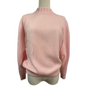 VINTAGE BEDFORD FAIR Sweater | Soft Pink Cozy Crewneck Mock Turkleneck  | MEDIUM